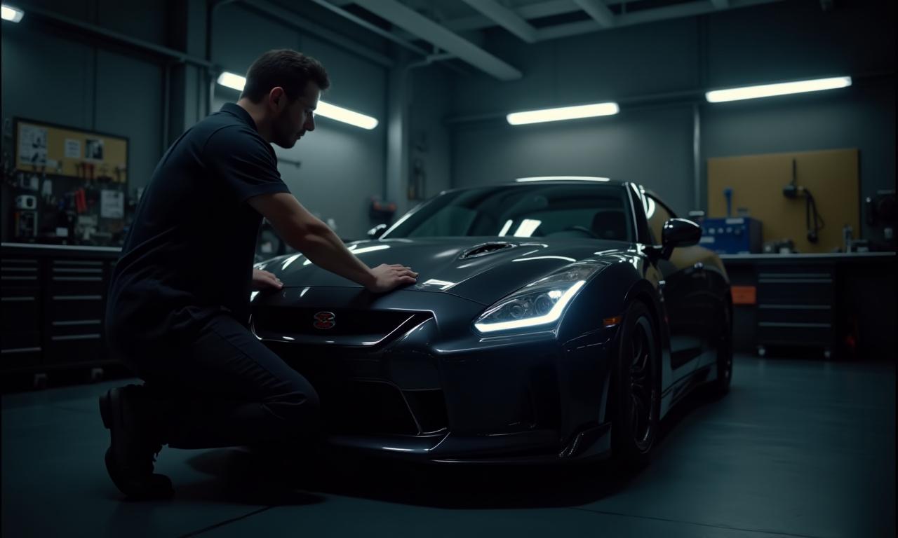 Hikari Tuneのワークショップで車を調整しているメカニック